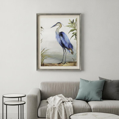 «Blue Heron», art encadré argenté, art mural