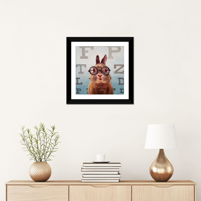 «Four Eyes», art sur toile, H 16 po x l 16 po x P 1 po, Papier d'art encadré noir, Blanc