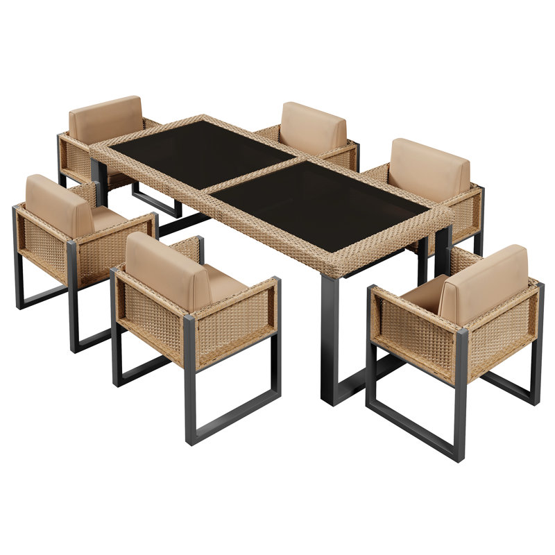 Wicker 6 - Person Garden Lounge Set with Cushions