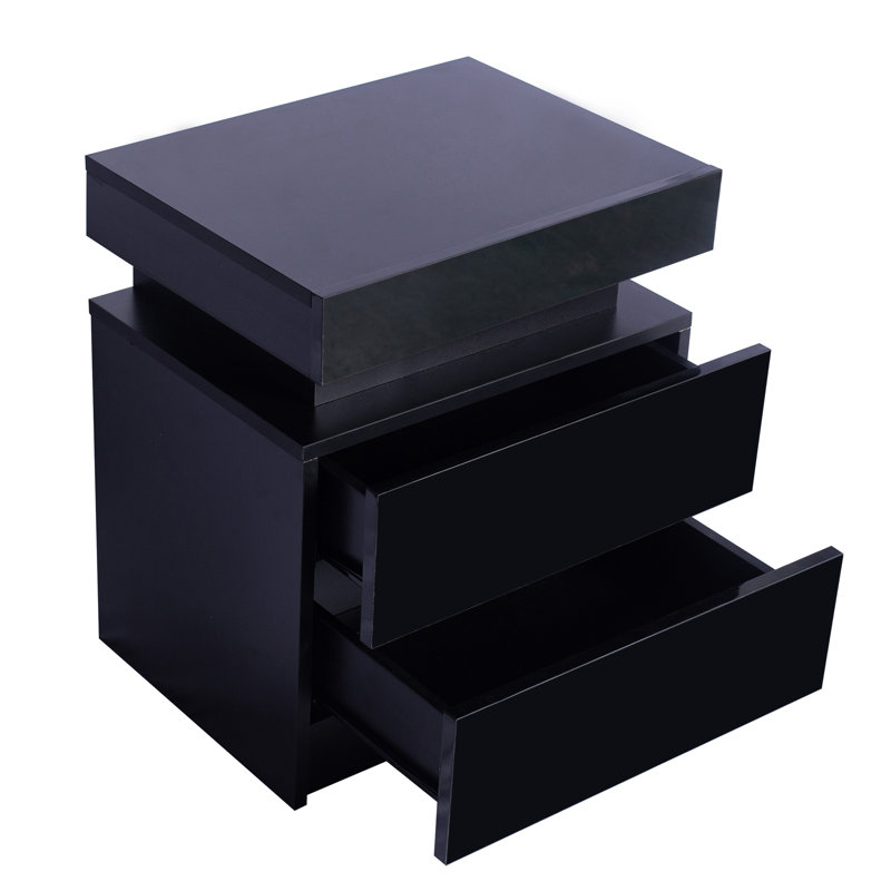 Crysta 45cm W Manufactured Wood Bedside Table, Black