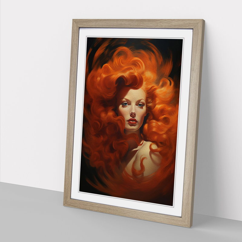 Red Headed Woman Surrealism - Framed Print, Oak, 46cm H x 34cm W x 2cm D
