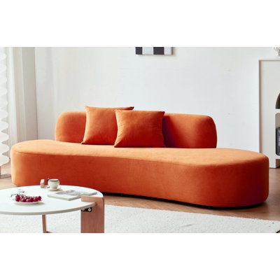 90" Curved Sofa With Throw Pillows, 4 Seater Luxury Velvet Couch With Half Moon Design And High-Density Foam