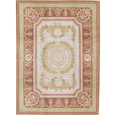 Tapis beige et rouge noué à la main de haute qualité
