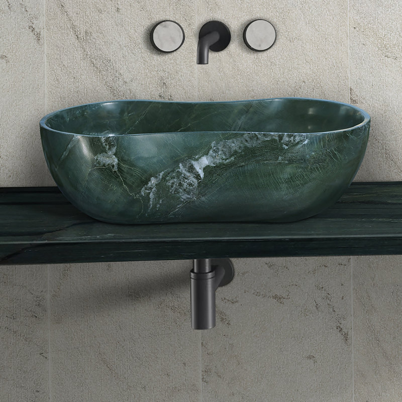 Bathroom Vessel Sink With Pre-Drilled Drain Hole, Green