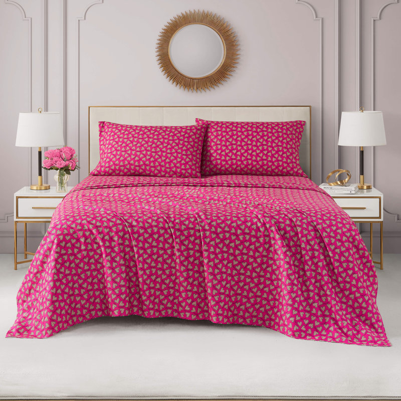 Juicy Couture Printed Microfiber Sheet Set, Leopard Heart, Queen