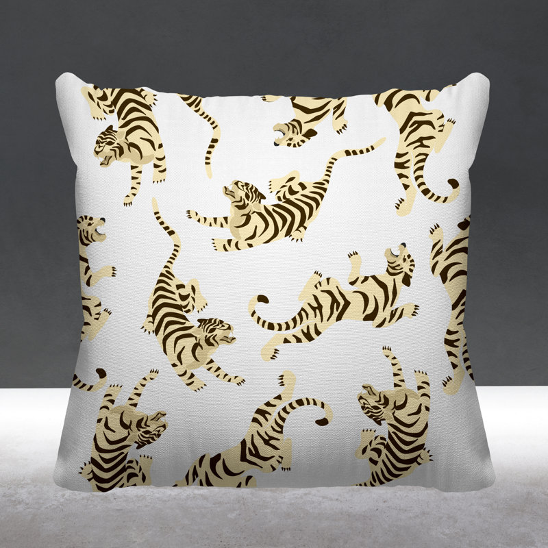 Coussin décoratif intérieur / extérieur Tigger Boho Tiger, L 19 po x H 19 po, Blanc