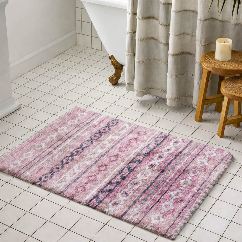 Tapis tribal Premium à poils longs lavable à la machine ADS116, Rose, 2 pi 6 po x 3 pi 10 po
