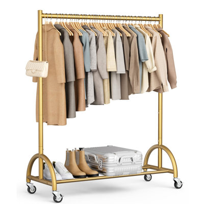 Support à vêtements robuste avec charge de 200 lb, porte-vêtements à roulettes pour suspendre les vêtements, manteaux, vêtements, vêtements