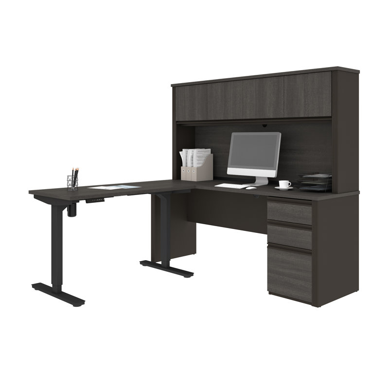 Operle Adjustable L-Shaped Standing Desk, Bark Gray/Slate