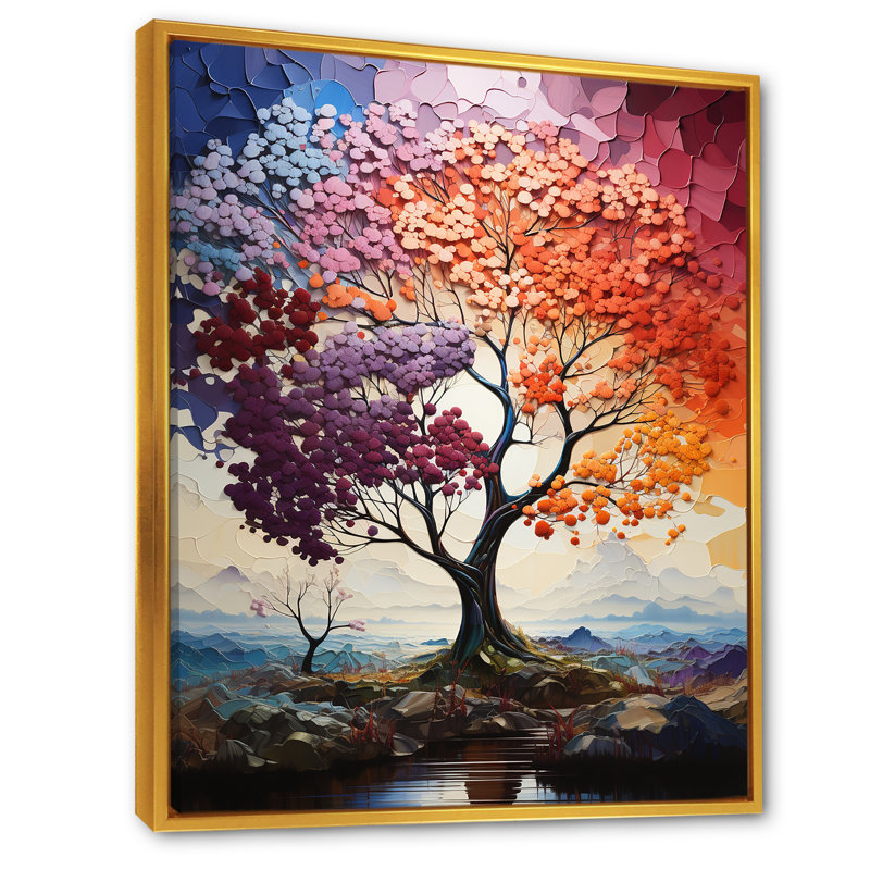 «Bright Colors Maple Trees III», reproduction sur toile, Cadre flottant doré, H 20 po x l 12 po x P 1 po