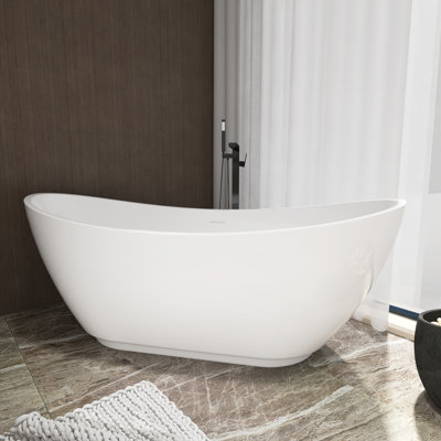 67'' x 28'' Freestanding Acrylic Soaking Bathtub in Glossy White