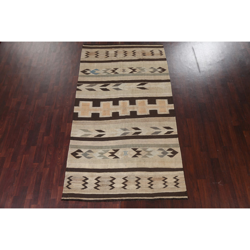 Tapis géométrique rectangulaire en laine à teinture naturelle kilim 5 pi 6 po x 9 pi 9 po