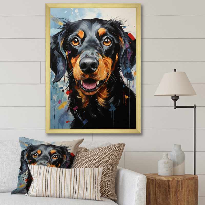Dachshund Delight III sur impression sur toile, H 40 po x l 30 po x P 1,5 po, Cadre doré simple