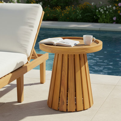 Outdoor Acacia Wood Round Side Table with Slatted Tabletop