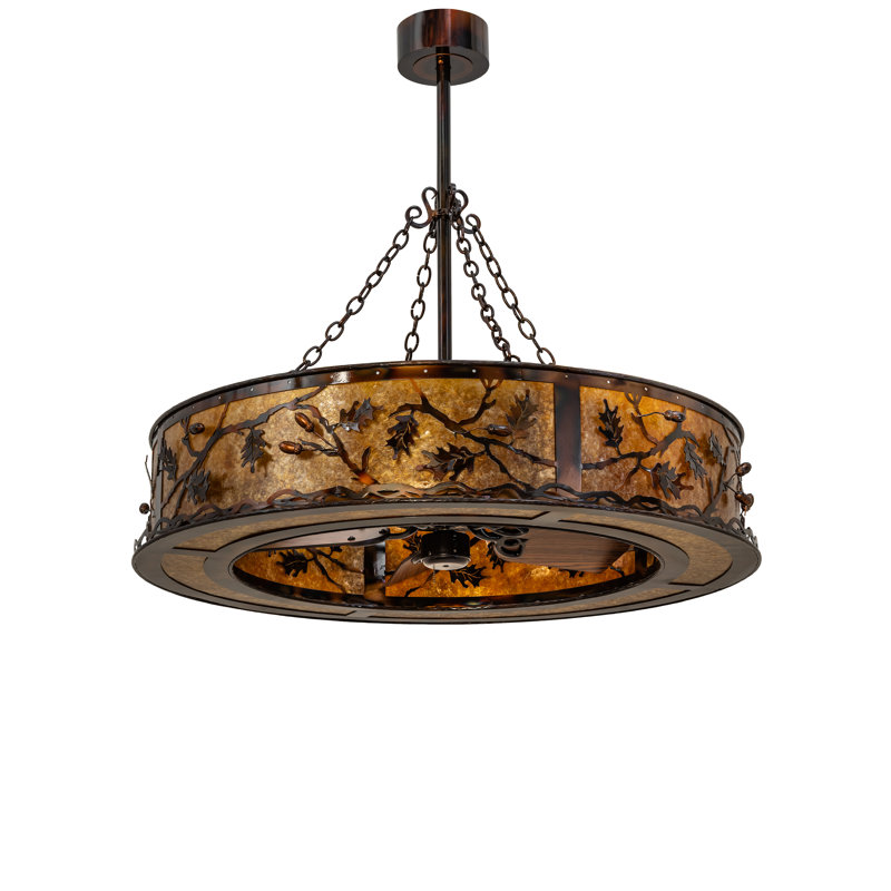 45" Wide Oak Leaf & Acorn Chandel-Air, Amber