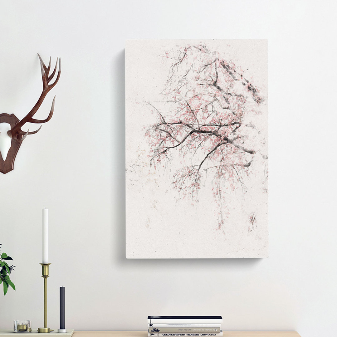 A Pink Cherry Blossom Tree Abstract - Wrapped Canvas