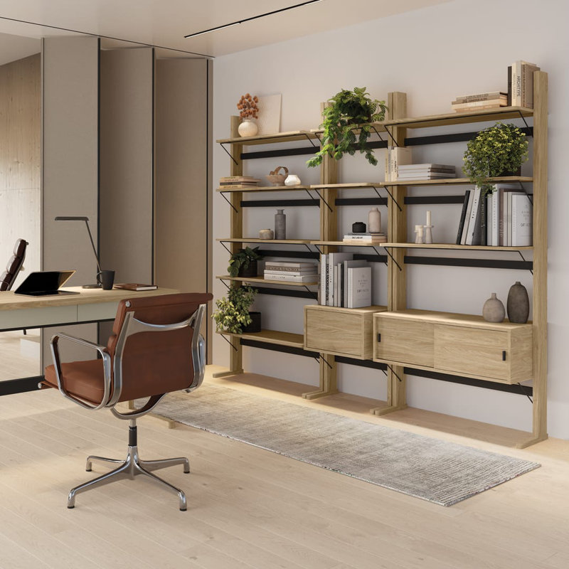 Besnike 3 Low Bookcase in Oiled Oak - Stylish Storage with Sliding Doors