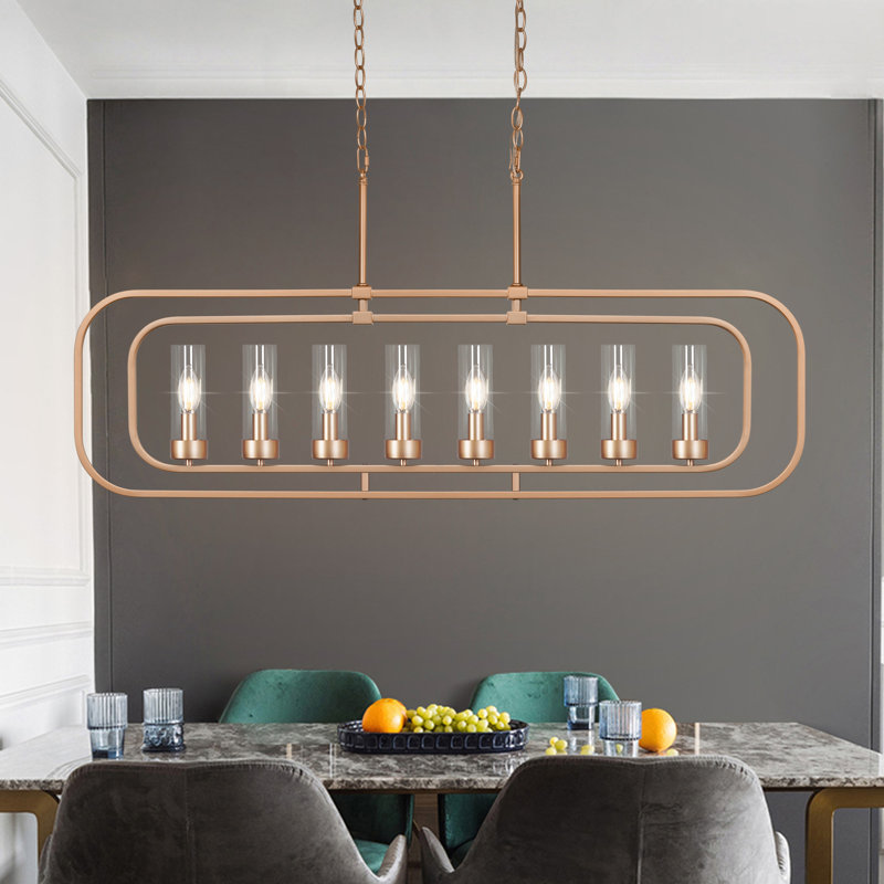 8-Light Rose Gold Chandelier Linear Chandelier Square/Rectangle Chandelier  for Kitchen Dining Room