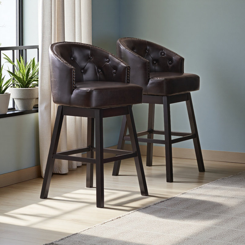 Tabouret tournant à 360 degrés avec garniture cloutée, ensemble de 2, Brun