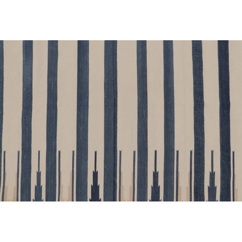 Rug & Kilim’S Indian Dhurrie Rug In Navy And Cream With Geometric Borders