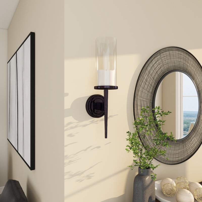 Aluminum Metal Wall Sconce with Glass Holder, Black