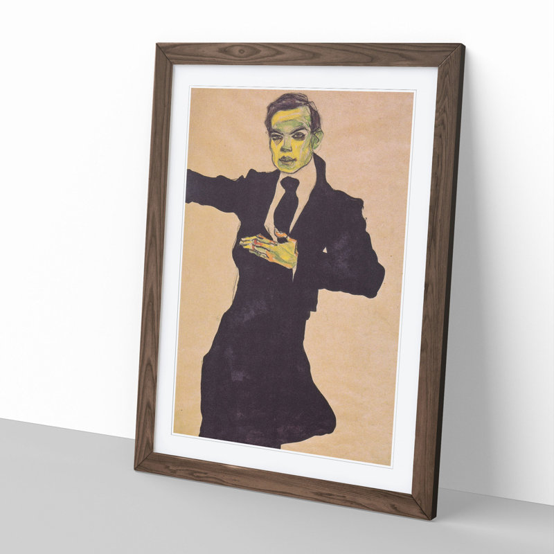 Maler Max by Egon Schiele - Picture Frame Painting, Walnut Framed, 36cm H x 27cm W x 2cm D