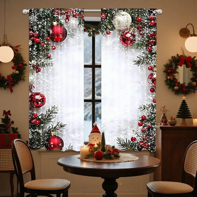 Kbndieu Christmas Polyester Snowflake Christmas Ball Festival Printed Curtains