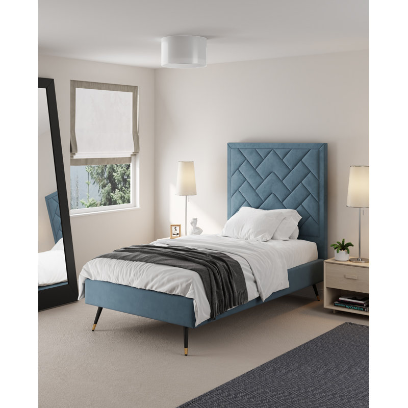Lit tapissier en velours Crosby, Simple, Bleu