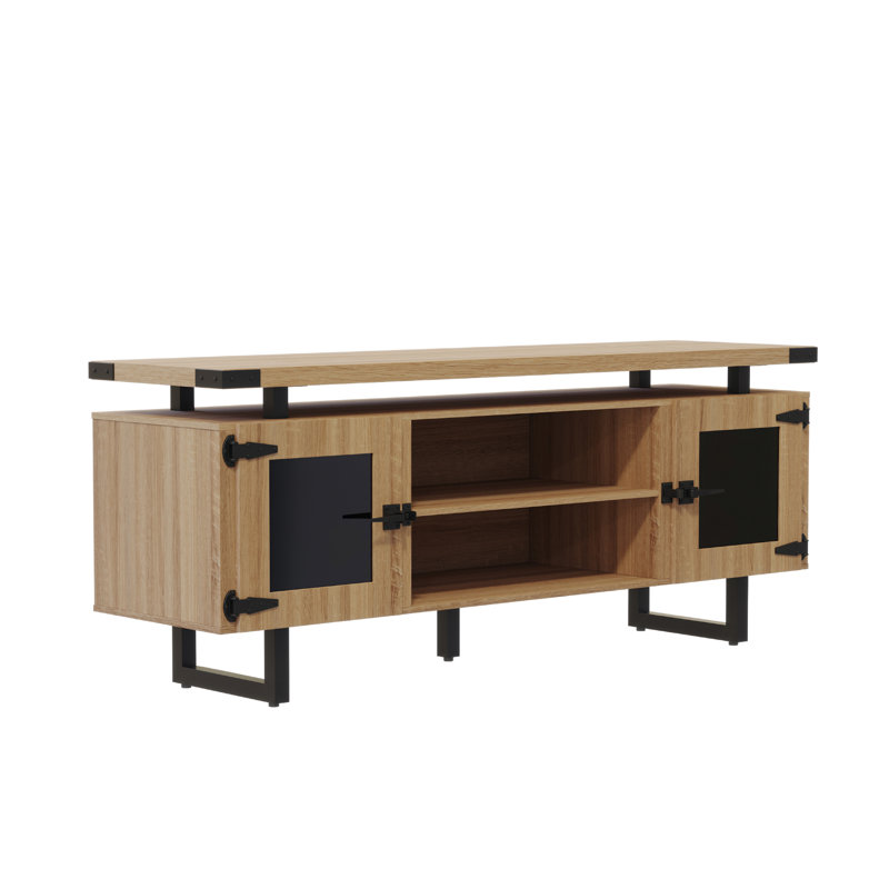 Mirella Low Wall Cabinet Wood Doors, Sand Dune