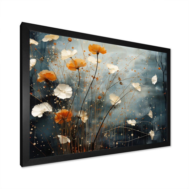 Coral Dandelion Floral Symphony III sur impression sur toile, H 12 po x l 20 po x P 1 po, Cadre photo noir