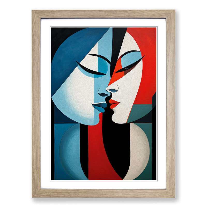 XYZ-FRM-V1223-1655 Two Women In Love Constructivism No.2 - Single Picture Frame Print on Wood, Oak, 46cm H x 34cm W x 2cm D