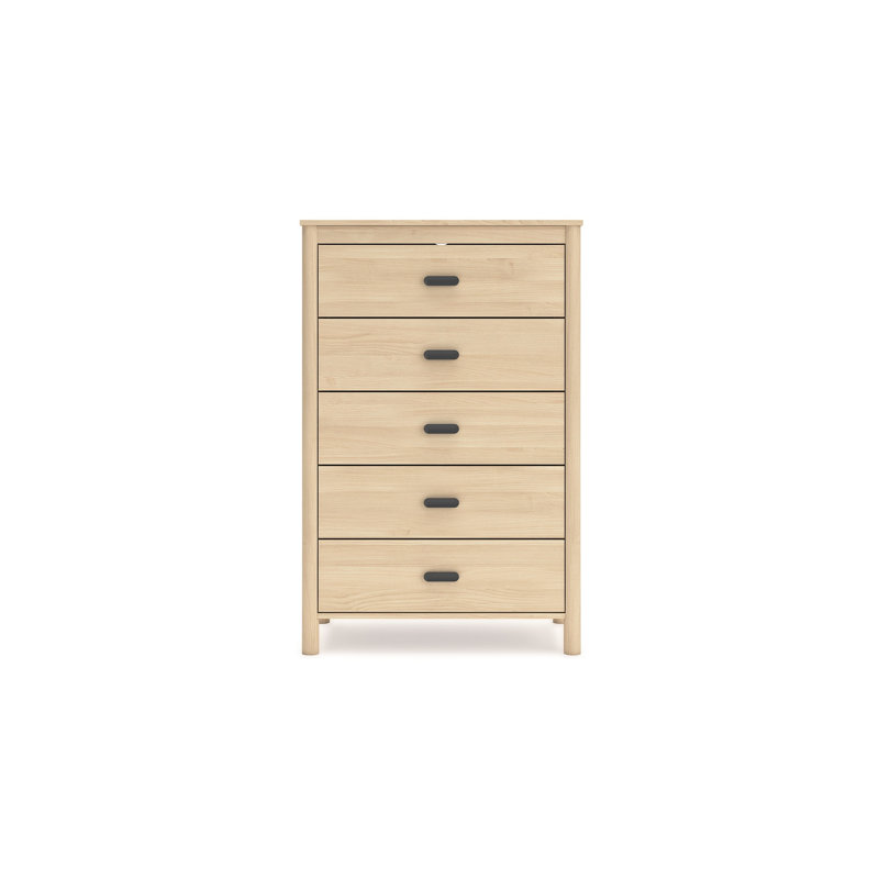 Grande commode Abis, 5 tiroirs, bois brun naturel, noir, 50 po