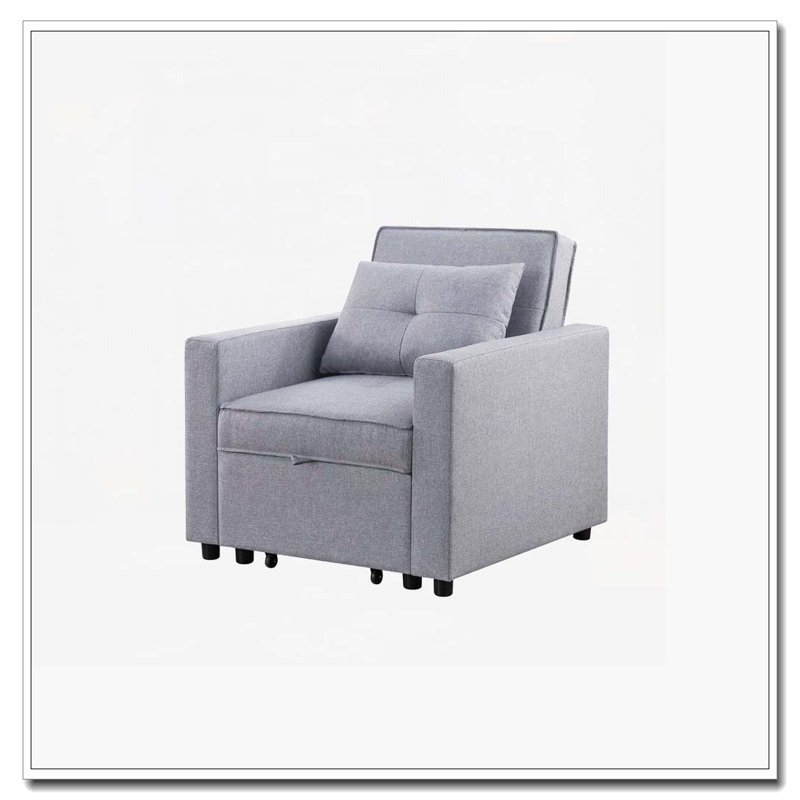 Zoey 33.25" Light Gray Linen Convertible Sleeper Chair with Side Pocket, Light Gray