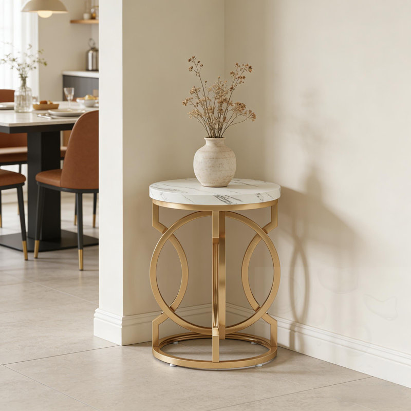 Petite table de bout ronde avec base en métal