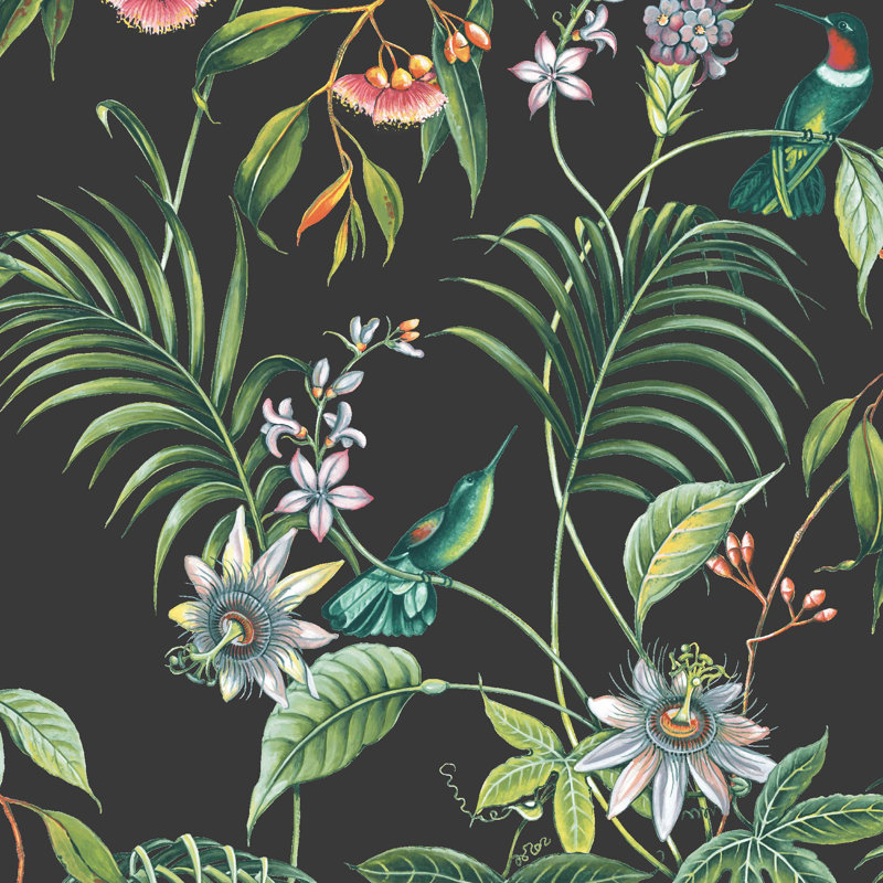 Superfresco Easy Adilah White Tropical Floral Wallpaper, Black/Green