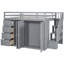 Lit mezzanine pleine grandeur gris avec armoires fonctionnelles, armoires et tiroirs pour le rangement de la chambre à coucher: