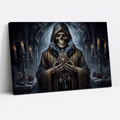 " Hooded Skeleton Holding Skull Censer In Gothic Halloween " Painting Print
