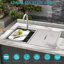 Lavabo d'extérieur à double cuve encastré en acier inoxydable avec poste de travail
