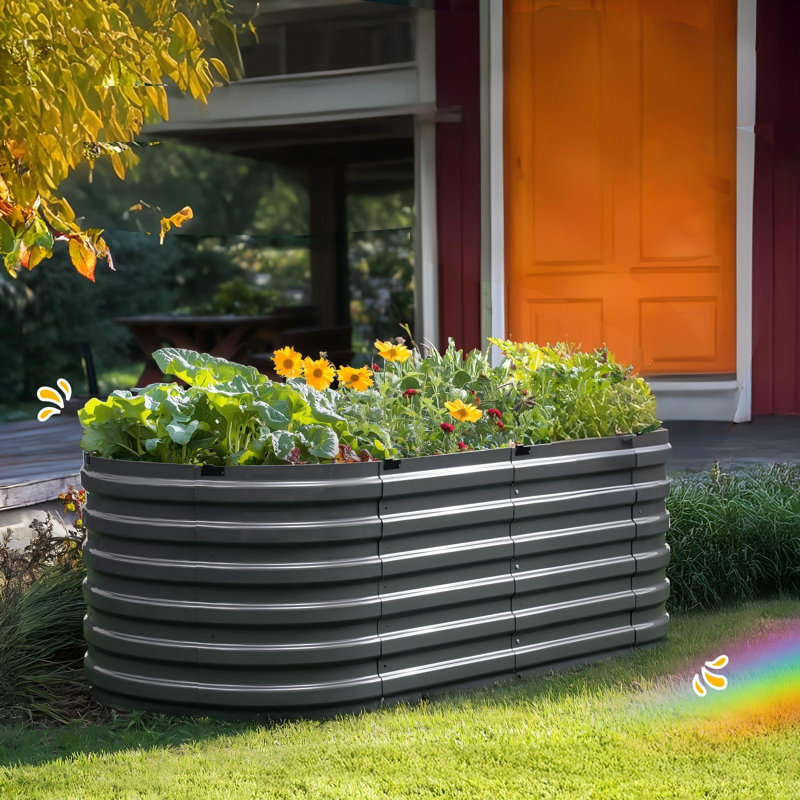  Screwless 6x3x2 ft Raised Garden Bed Heightened Galvanized Planter Box for Outdoor Gardening Dark Gray, 6x3x2ft Gray