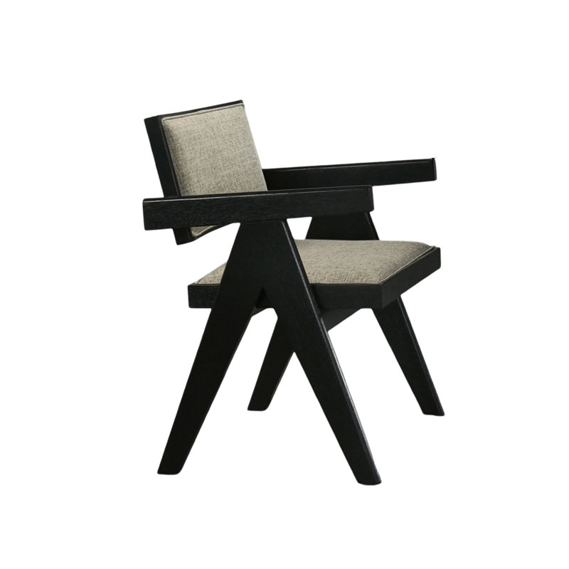Dining Room Black Arm Chairs Light Grey Upholstery Seat 2Pc Dining Arm Chairs Dining Room Furniture