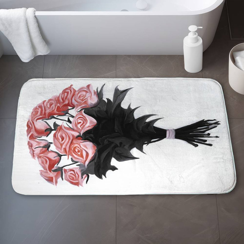 Bouquet of coral roses Bath Mat with Non-Slip Backing - Quick Dry Memory Foam Bathroom Rug - Absorbent - Modern Plush Spa-Style - Machine Washable