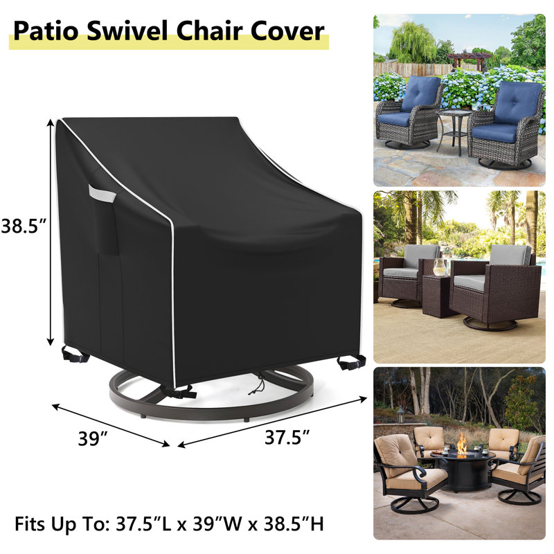 Waterproof Outdoor Swivel Lounge Chair Covers 2 Pack, Black, 38.5" H x 37.5" W x 39" D