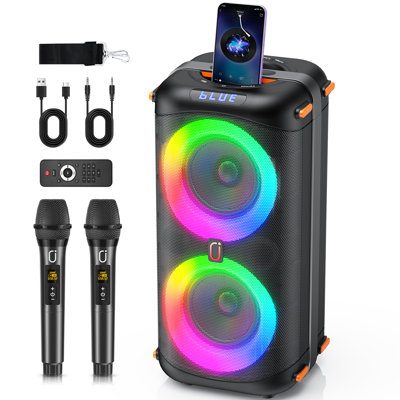 Karaoke Machine With 2 Wireless Microphones  Pa System For Adults With Echo Adjustment/Led Lights  Support Tv/Usb/Aux/Tf
