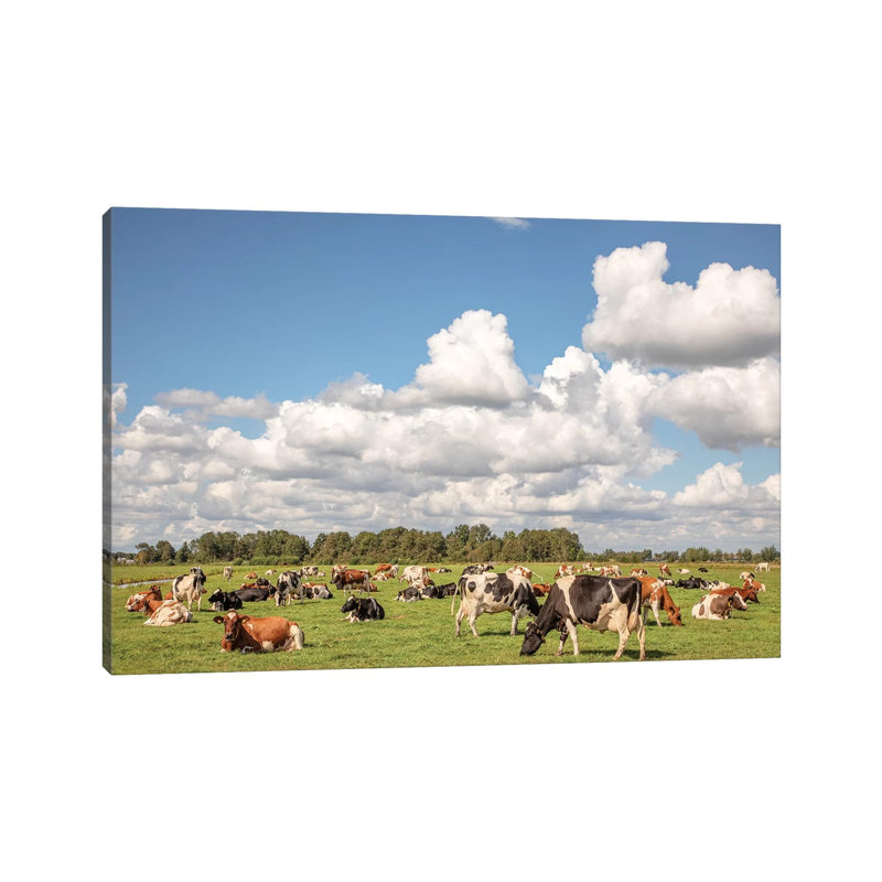 Grazing Cows In A Meadow by Clara Bastian - Wrapped Canvas Print, 20.32 cm H x 30.48 cm W