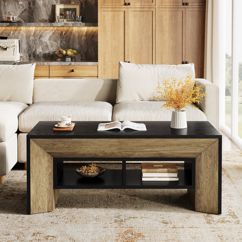Rectangular Coffee Table with 2-Tier Storage
