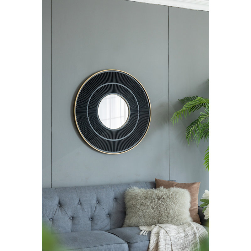 Miroir rond en bois Carter avec cadre en fer doré