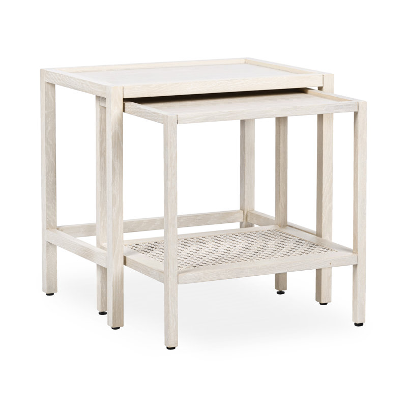 Devin Oak Wood Nesting End Table, Milk White