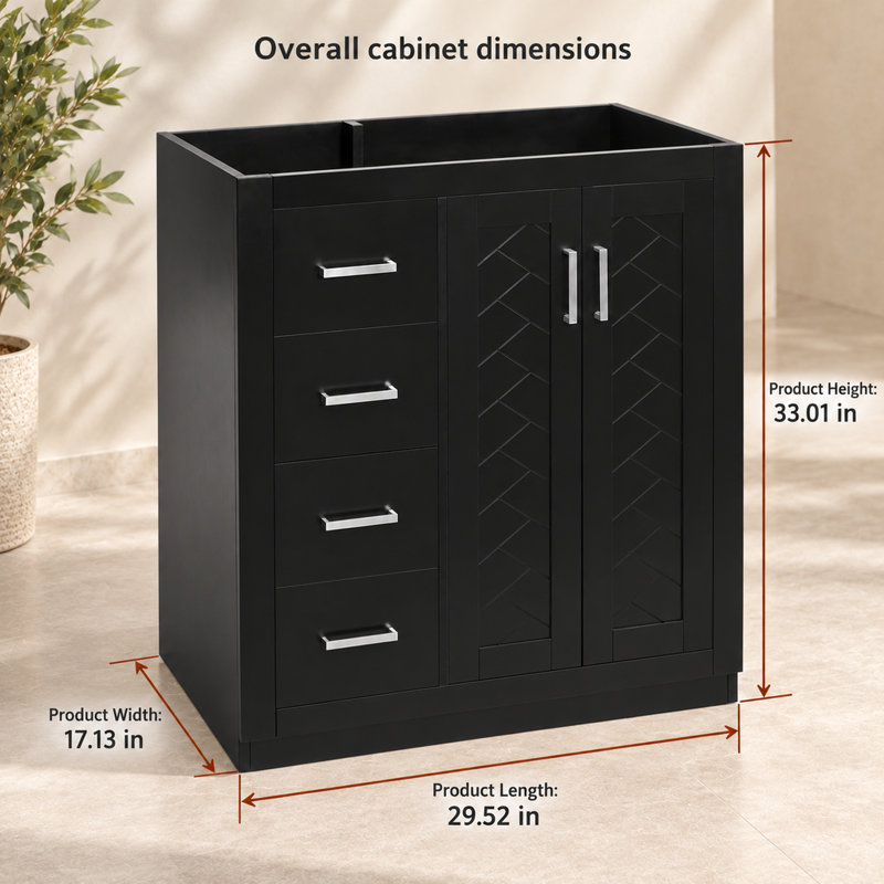 Meuble-lavabo autoportant 29,52 po avec tiroirs et cadre en bois massif