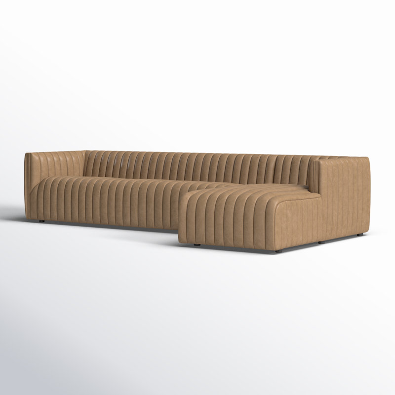 Augustine Chaise Sectional, Palermo Drift Top Grain Leather, Right Hand Facing, 26.5" H x 126" W x 64" D