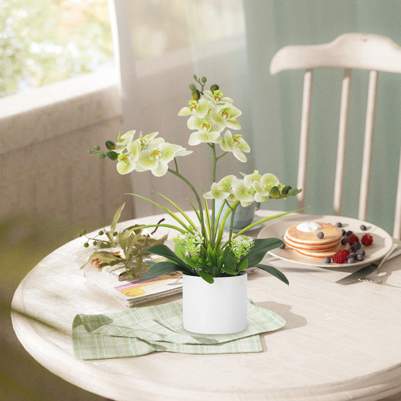 Orchidée phalaenopsis en soie dans un vase, véritable arrangement de fleurs artificielles réalistes pour la décoration de mariage à domicile